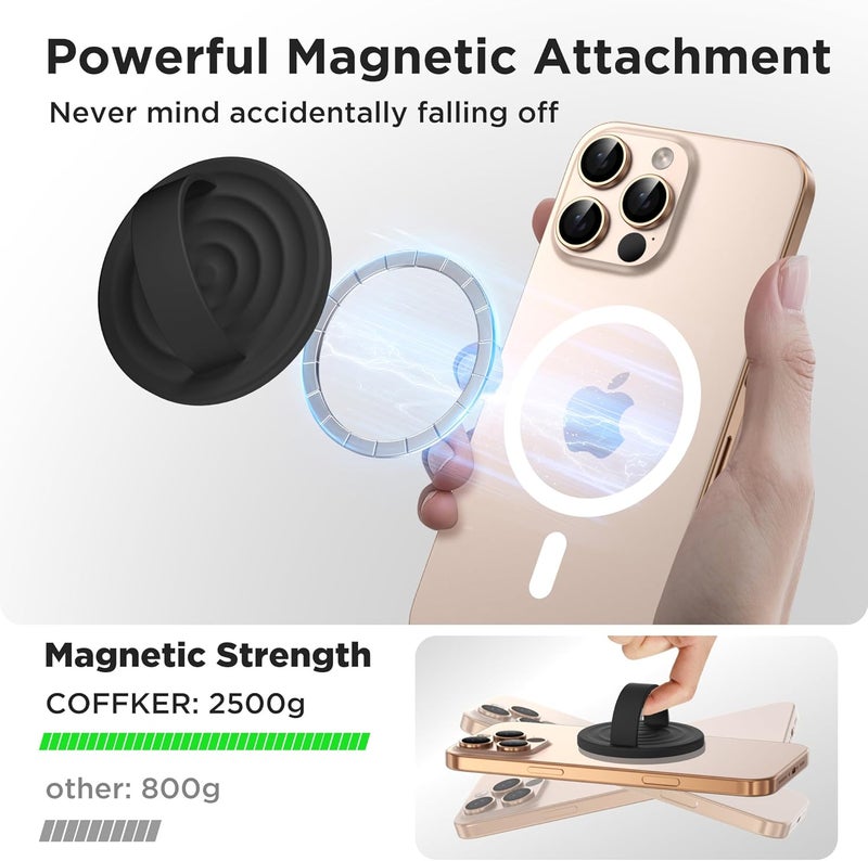 COFFKER Magnetic Phone Grip Ring Holder, Liquid Silicone Magnet Cell Phone Grip Finger Loop, Compatible with Magsafe, Back of Phone for iPhone 17/16/15/14/13/12 Series, Black - Image 3